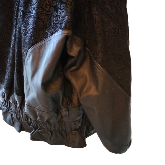 Y2K Bomber Jacket Sz M Black Texture Leather Patchwork Moto Collect VNT 80s - Picture 10 of 16